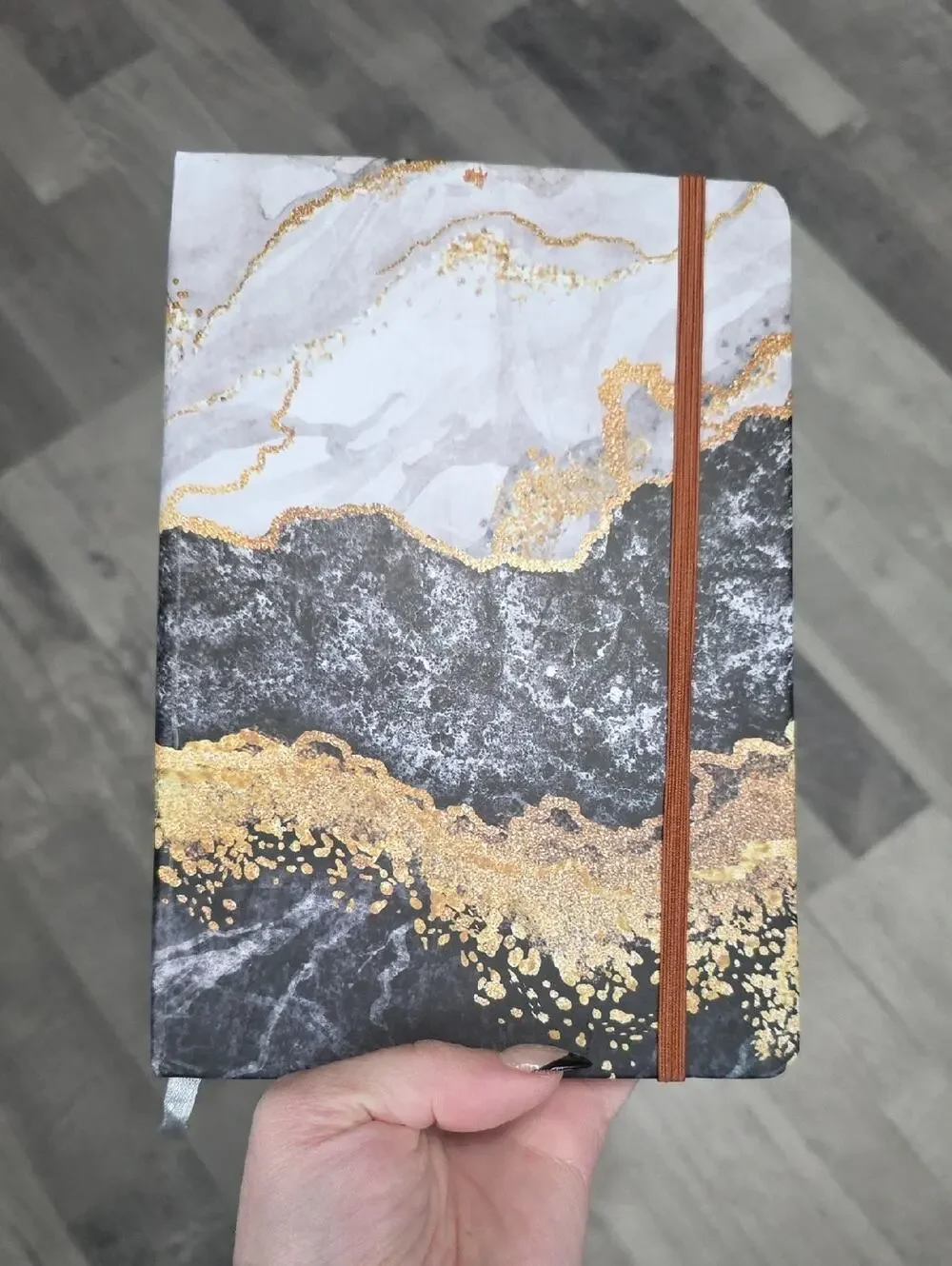 Marble & Gold Accent Hardcover Notebook with Elastic Band